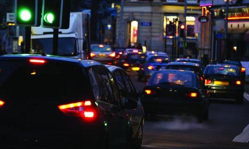 Cars stuck in traffic at night